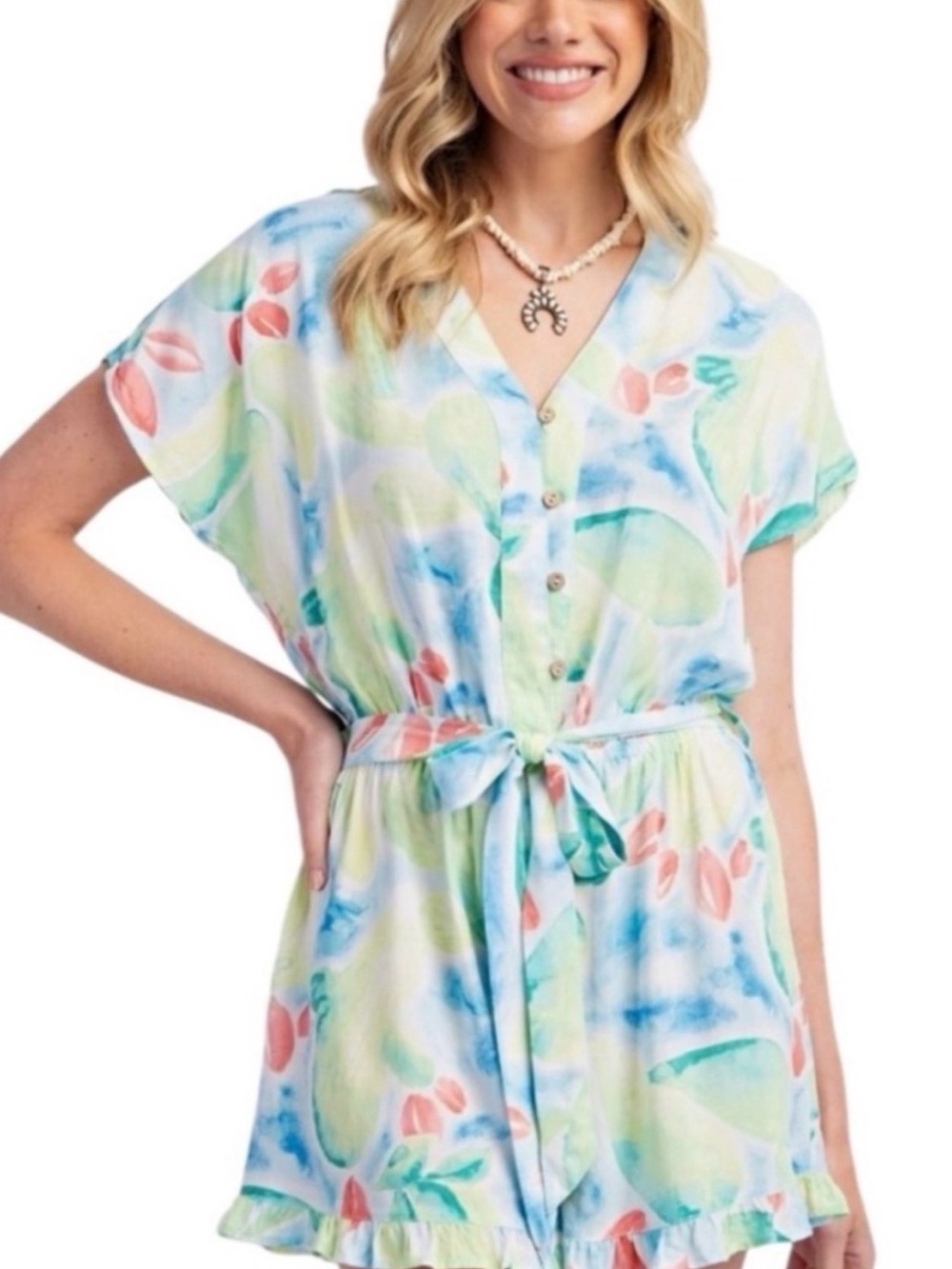 easel Pastel Watercolor Tie-Waist Romper
